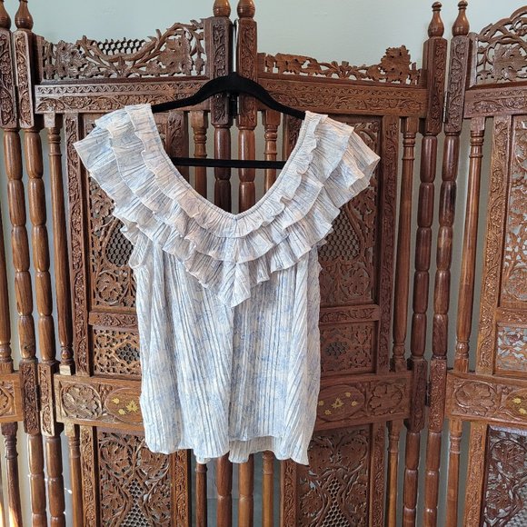 Floral Pleated Ruffled Collar Tank - Express - Picture 2 of 2